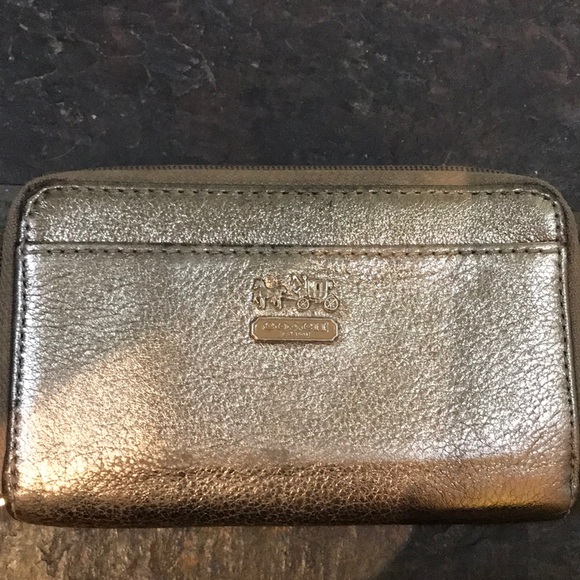 Coach Handbags - Coach Multi Compartment Chrome Gold Wristlet